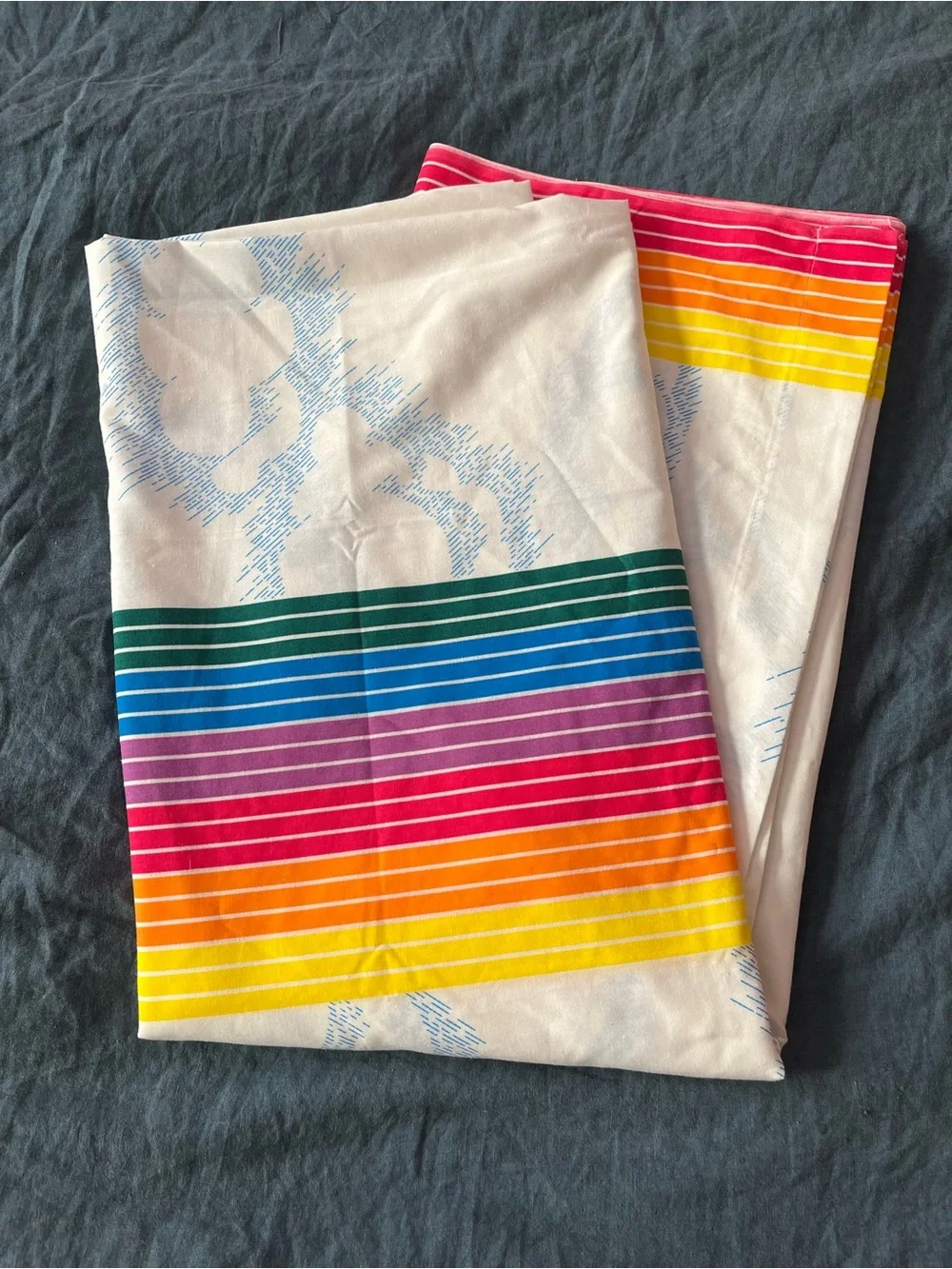 Vintage Pacific Rainbow Striped Clouds 0780 queen Flat Sheet Fabric White